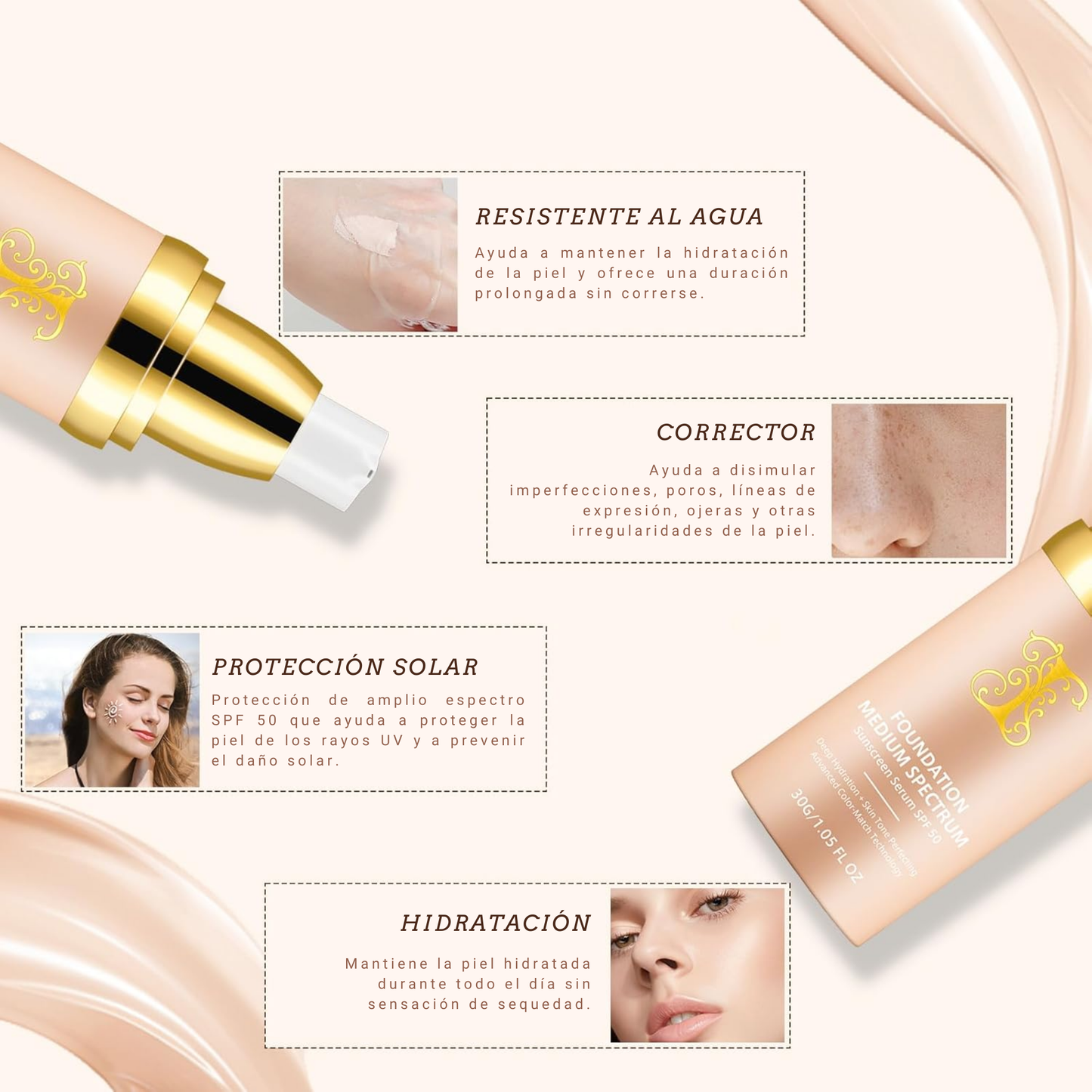 Base de Maquillaje Antiedad con SPF 50 – Se Adapta a tu Tono de Piel